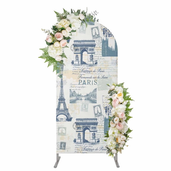 Arch Covers, Eiffel Tower Arch Covers Stretchy Backdrop 4'x1.65', European Architectural Retro Hand-Painted Spandex Fitted Round Top Chiara Arches Backdrop Cover for Wedding Party Birthday Banquet