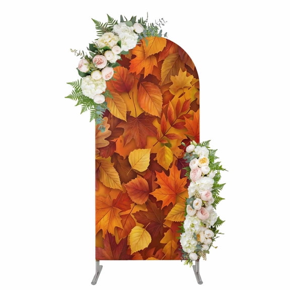 Arch Covers, Fall Arch Covers Stretchy Backdrop 7.2'x4', Autumn Modern Country Abstract Maple Leaf Textured Spandex Fitted Round Top Chiara Arches Backdrop Cover for Wedding Party Birthday Banquet