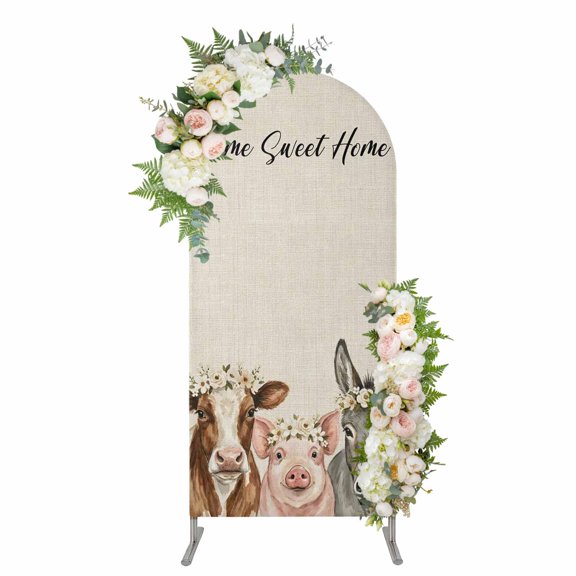 Arch Covers, Farmhouse Pig Cattle Donkey Arch Covers Stretchy Backdrop 4'x1.65', Spring Flowers Rustic Animals Spandex Fitted Round Top Chiara Arches Backdrop Cover for Wedding Party Birthday Banquet