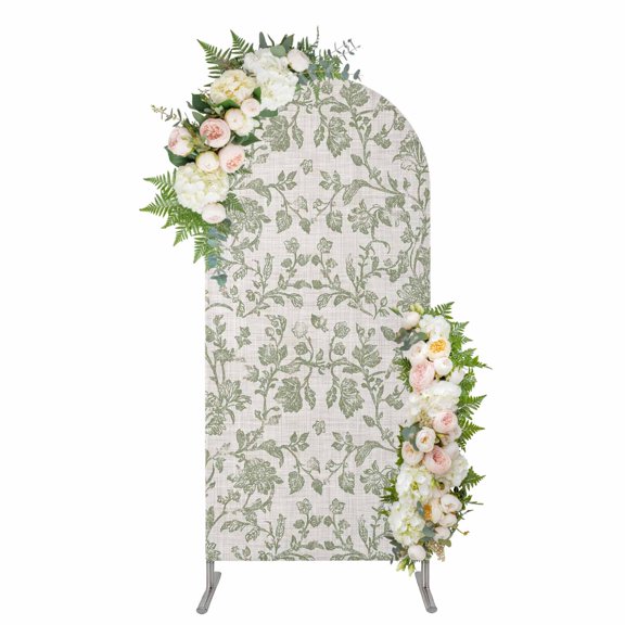 Arch Covers, Farmhouse Sage Green Arch Covers Stretchy Backdrop 4'x1.65', Vintage Flower Leaf Botanical Spandex Fitted Round Top Chiara Arches Backdrop Cover for Wedding Party Birthday Banquet