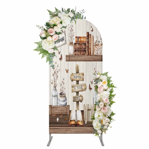 Arch Covers, Farmhouse Vintage Arch Covers Stretchy Backdrop 6'x2.6', Country Cotton Book Butterfly Art Spandex Fitted Round Top Chiara Arches Backdrop Cover for Wedding Party Birthday Banquet