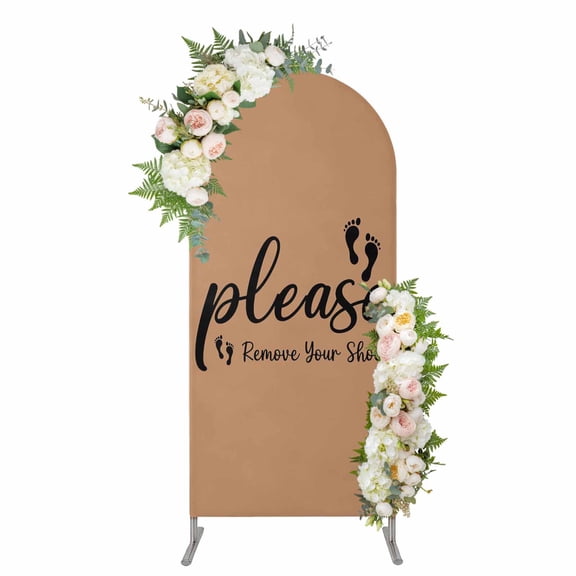 Arch Covers, Footprint Arch Covers Stretchy Backdrop 6'x2.6', Vintage Brown Black Please Remove Your Shoes Spandex Fitted Round Top Chiara Arches Backdrop Cover for Wedding Party Birthday Banquet