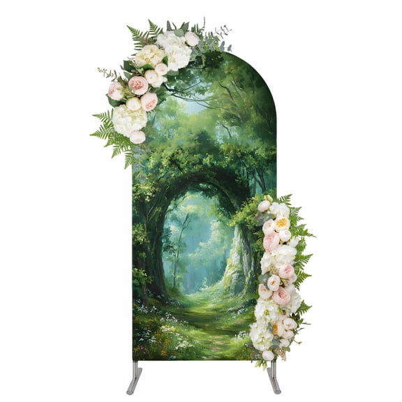 Arch Covers, Forest Arch Covers Stretchy Backdrop 4'x1.65', Nature Green Tree Spring Scenic Woodland Spandex Fitted Round Top Chiara Arches Backdrop Cover for Wedding Party Birthday Banquet