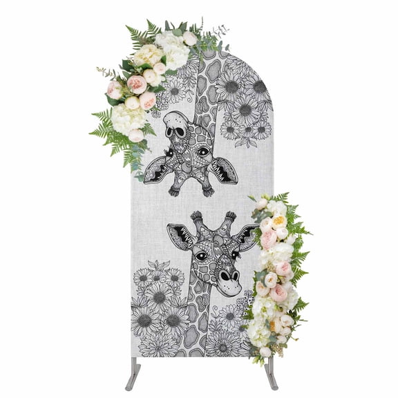 Arch Covers, Funny Giraffe Flower Arch Covers Stretchy Backdrop 4'x1.65', Fall Sunflower Aesthetic Autumn Plant Spandex Round Top Chiara Arches Backdrop Cover for Wedding Party Birthday Banquet