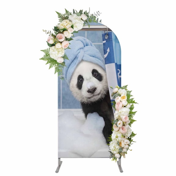 Arch Covers, Funny Panda Arch Covers Stretchy Backdrop 4'x1.65', Cute Art Modern Lovely Animals on Showering Blue Spandex Round Top Chiara Arches Backdrop Cover for Wedding Party Birthday Banquet