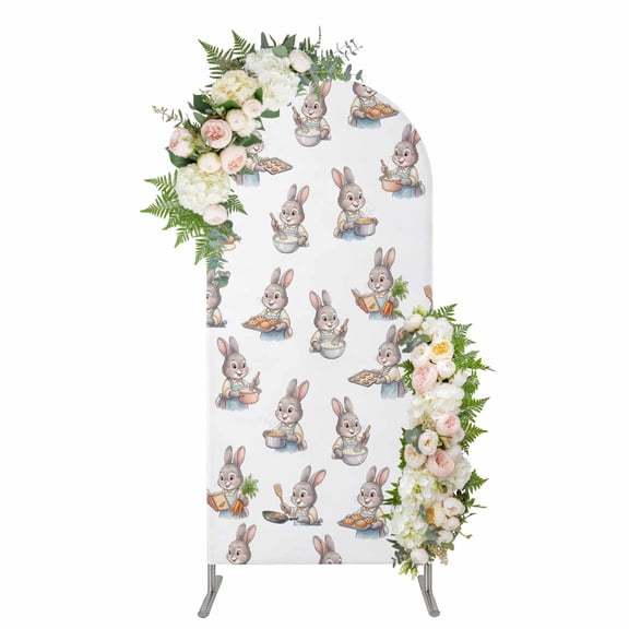 Arch Covers, Funny Rabbits Arch Covers Stretchy Backdrop 4'x1.65', Abstract Bunny Cooking Watercolor Spandex Fitted Round Top Chiara Arches Backdrop Cover for Wedding Party Birthday Banquet