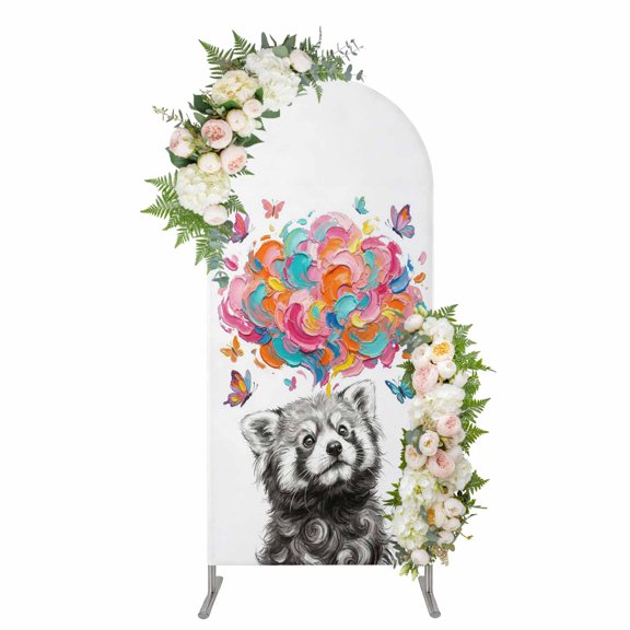 Arch Covers, Funny Raccoon Arch Covers Stretchy Backdrop 4'x1.65', Modern Abstract Art Colorful Clouds Spandex Fitted Round Top Chiara Arches Backdrop Cover for Wedding Party Birthday Banquet
