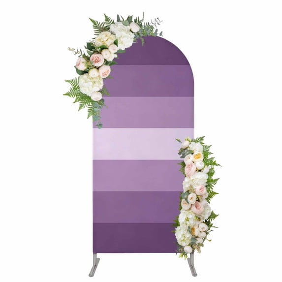 Arch Covers, Geometric Purple Arch Covers Stretchy Backdrop 4'x1.65', Solid Ombre Geometric Modern Stripe Spandex Fitted Round Top Chiara Arches Backdrop Cover for Wedding Party Birthday Banquet