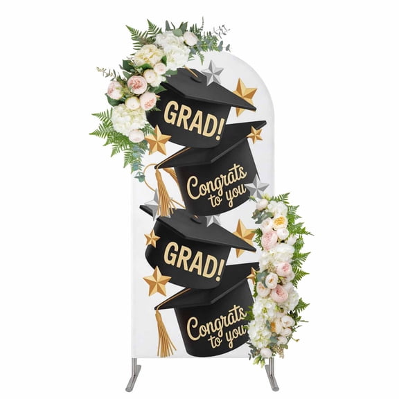 Arch Covers, Graduate Arch Covers Stretchy Backdrop 7.2'x4', Funny Words Modern Art Spandex Fitted Round Top Chiara Arches Backdrop Cover for Wedding Party Birthday Banquet