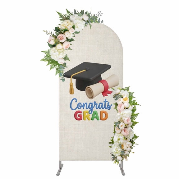 Arch Covers, Graduation Arch Covers Stretchy Backdrop 6'x2.6', Grad Cartoon School on Linen Spandex Fitted Round Top Chiara Arches Backdrop Cover for Wedding Party Birthday Banquet