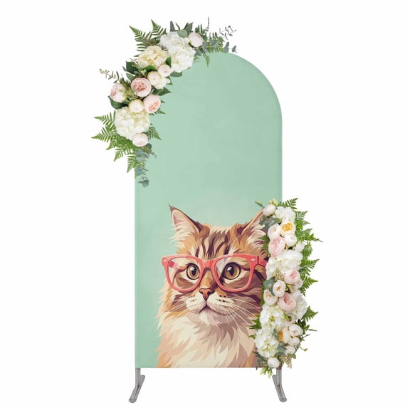 Arch Covers, Green Cat Arch Covers Stretchy Backdrop 7.2'x4', Funny Animals Modern Art Spandex Fitted Round Top Chiara Arches Backdrop Cover for Wedding Party Birthday Banquet