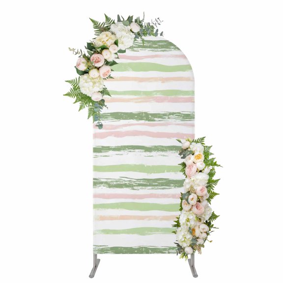 Arch Covers, Green Pink Stripes Arch Covers Stretchy Backdrop 4'x1.65', Gradient Geometric Smear Art Paint Spandex Fitted Round Top Chiara Arches Backdrop Cover for Wedding Party Birthday Banquet