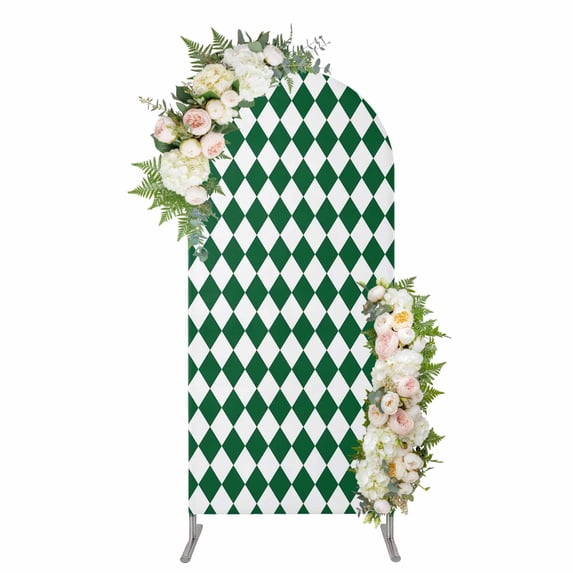 Arch Covers, Green Plaid Arch Covers Stretchy Backdrop 7.2'x4', Modern Minimalist Geometric Gingham Checkered Spandex Fitted Round Top Chiara Arches Backdrop Cover for Wedding Party Birthday Banquet