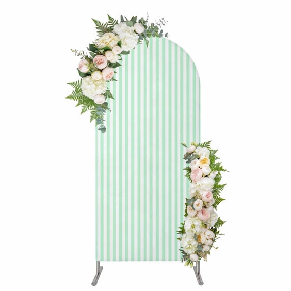 Arch Covers, Green White Stripe Arch Covers Stretchy Backdrop 6.6'x3.3', Modern Minimalist Geometric Striped Spandex Fitted Round Top Chiara Arches Backdrop Cover for Wedding Party Birthday Banquet
