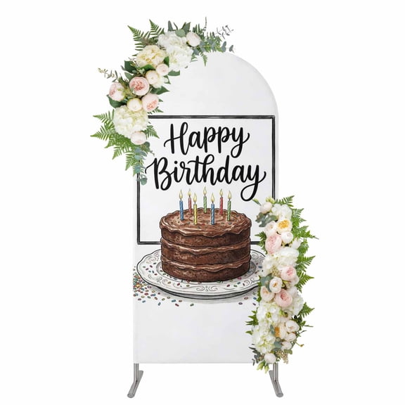 Arch Covers, Happy Birthday Arch Covers Stretchy Backdrop 4'x1.65', Brown Chocolate Cake Colorful Candles Spandex Fitted Round Top Chiara Arches Backdrop Cover for Wedding Party Birthday Banquet
