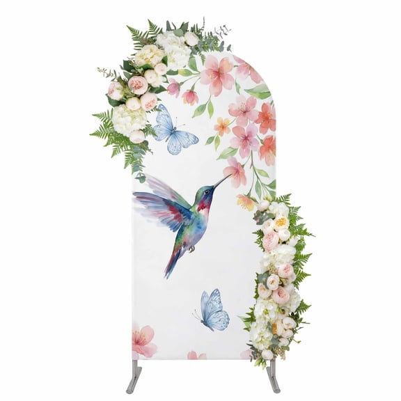 Arch Covers, Hummingbird Butterflies Arch Covers Stretchy Backdrop 4'x1.65', Spring Cherry Floral Botanical Leaf Spandex Round Top Chiara Arches Backdrop Cover for Wedding Party Birthday Banquet