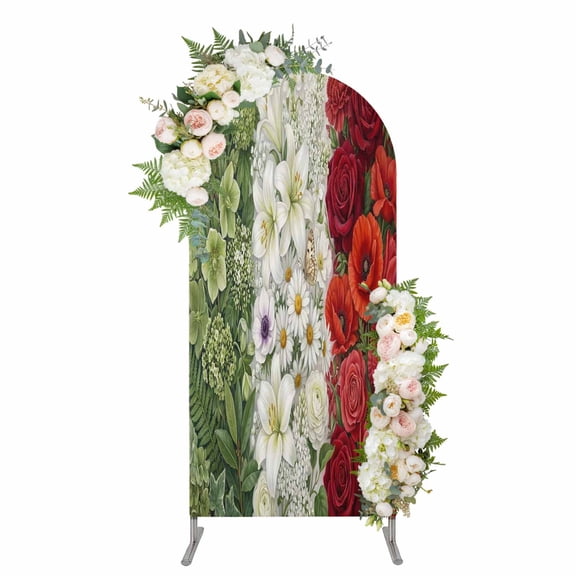 Arch Covers, Italian Floral Arch Covers Stretchy Backdrop 4'x1.65', Spring Summer Flowers Botanical Spandex Fitted Round Top Chiara Arches Backdrop Cover for Wedding Party Birthday Banquet