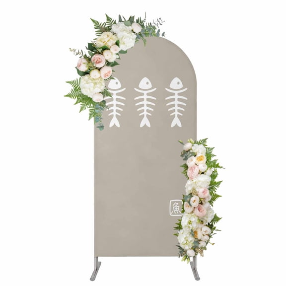 Arch Covers, Japanese Fish Arch Covers Stretchy Backdrop 4'x1.65', Abstract Cartoon Beige Spandex Fitted Round Top Chiara Arches Backdrop Cover for Wedding Party Birthday Banquet