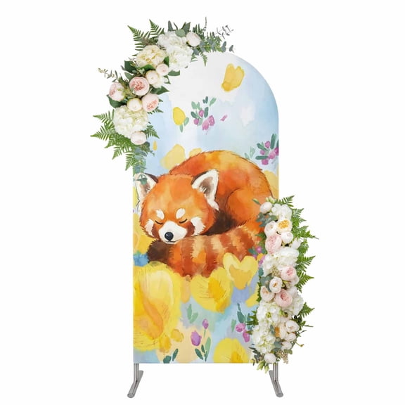 Arch Covers, Japanese Style Arch Covers Stretchy Backdrop 4'x1.65', Fox Animal Wildfowers Yellow Floral Spandex Fitted Round Top Chiara Arches Backdrop Cover for Wedding Party Birthday Banquet