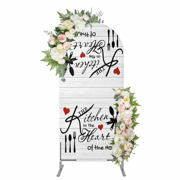 Arch Covers, Kitchen Tableware Arch Covers Stretchy Backdrop 4'x1.65', Red Love Heart Black Words Vintage Spandex Fitted Round Top Chiara Arches Backdrop Cover for Wedding Party Birthday Banquet