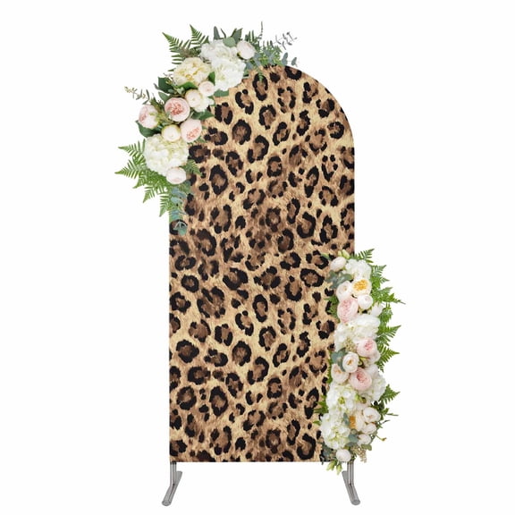 Arch Covers, Leopard Printed Arch Covers Stretchy Backdrop 4'x1.65', Modern Animals Textured Brown Spandex Fitted Round Top Chiara Arches Backdrop Cover for Wedding Party Birthday Banquet
