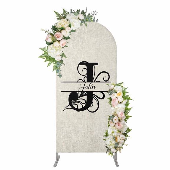 Arch Covers, Letter J Arch Covers Stretchy Backdrop 4'x1.65', Monogram Words Spandex Fitted Round Top Chiara Arches Backdrop Cover for Wedding Party Birthday Banquet