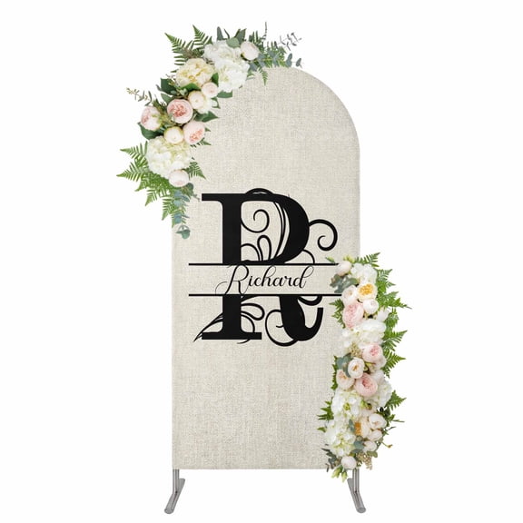 Arch Covers, Letter R Arch Covers Stretchy Backdrop 5'x2.1', Monogram Words Spandex Fitted Round Top Chiara Arches Backdrop Cover for Wedding Party Birthday Banquet
