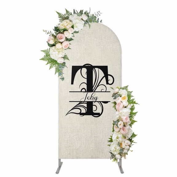 Arch Covers, Letter T Arch Covers Stretchy Backdrop 4'x1.65', Monogram Words Spandex Fitted Round Top Chiara Arches Backdrop Cover for Wedding Party Birthday Banquet