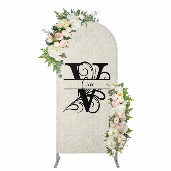 Arch Covers, Letter V Arch Covers Stretchy Backdrop 6'x2.6', Monogram Words Spandex Fitted Round Top Chiara Arches Backdrop Cover for Wedding Party Birthday Banquet