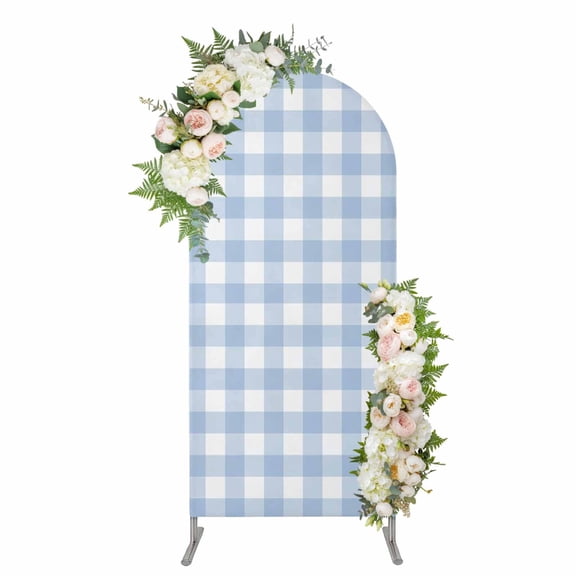Arch Covers, Light Blue Plaid Arch Covers Stretchy Backdrop 6'x2.6', Modern Minimalist Country Spandex Fitted Round Top Chiara Arches Backdrop Cover for Wedding Party Birthday Banquet