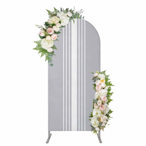 Arch Covers, Light Grey Striped Arch Covers Stretchy Backdrop 4'x1.65', White Simple Neutral Modern Spandex Fitted Round Top Chiara Arches Backdrop Cover for Wedding Party Birthday Banquet