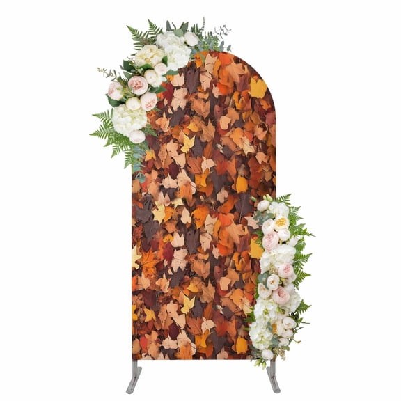 Arch Covers, Maple Leaf Autumn Arch Covers Stretchy Backdrop 6'x2.6', Farmhouse Fall Botanical Leaves Spandex Fitted Round Top Chiara Arches Backdrop Cover for Wedding Party Birthday Banquet