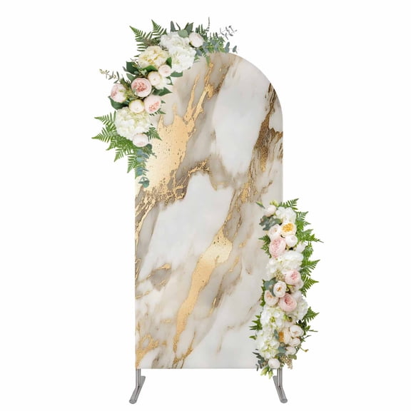 Arch Covers, Marble Gold Arch Covers Stretchy Backdrop 6'x2.6', Abstract Luxury Wave Gold Marbling Modern Spandex Fitted Round Top Chiara Arches Backdrop Cover for Wedding Party Birthday Banquet