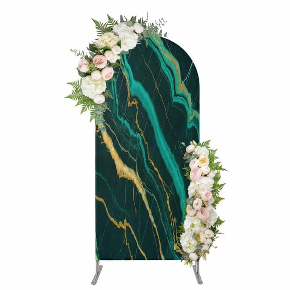 Arch Covers, Marble Green Arch Covers Stretchy Backdrop 6'x2.6', Retro Abstract Ombre Gold Nature Cracks Spandex Fitted Round Top Chiara Arches Backdrop Cover for Wedding Party Birthday Banquet