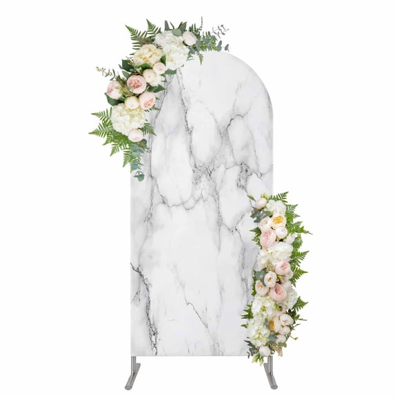 Arch Covers, Marble Grey White Arch Covers Stretchy Backdrop 7.2'x4', Cracked Rock Greyscale Fake Stone Spandex Fitted Round Top Chiara Arches Backdrop Cover for Wedding Party Birthday Banquet
