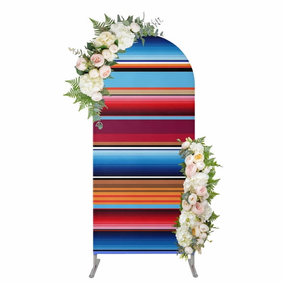 Arch Covers, Mexican Style Arch Covers Stretchy Backdrop 6'x2.6', Colorful Mexico Stripes Ombre Red Blue Spandex Fitted Round Top Chiara Arches Backdrop Cover for Wedding Party Birthday Banquet