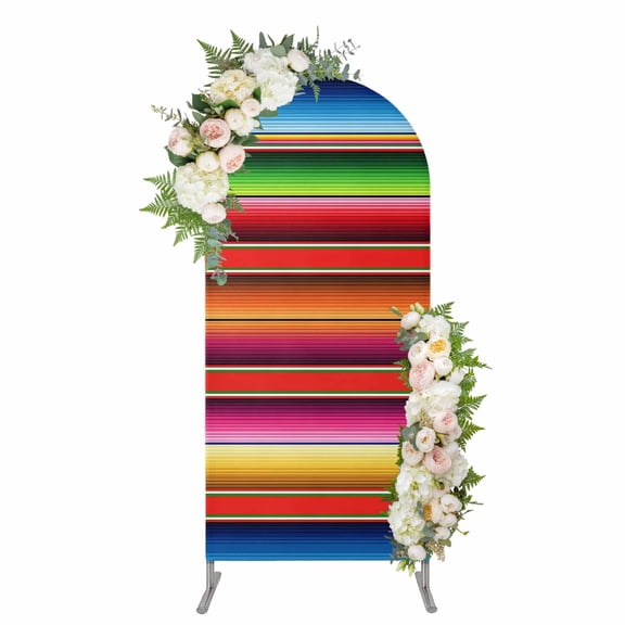 Arch Covers, Mexican Style Arch Covers Stretchy Backdrop 6'x2.6', Colorful Mexico Stripes Red Blue Spandex Fitted Round Top Chiara Arches Backdrop Cover for Wedding Party Birthday Banquet