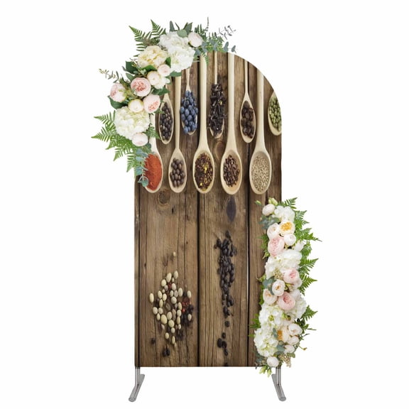 Arch Covers, Modern Cooking Arch Covers Stretchy Backdrop 4'x1.65', Farmhouse Country Wooden Grain Spandex Fitted Round Top Chiara Arches Backdrop Cover for Wedding Party Birthday Banquet