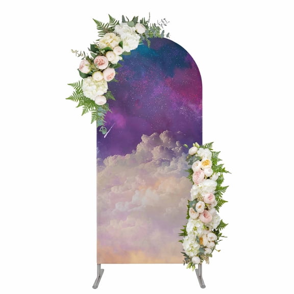 Arch Covers, Night Sky Stars Arch Covers Stretchy Backdrop 4'x1.65', Shooting Star Cloud Galaxy Spandex Fitted Round Top Chiara Arches Backdrop Cover for Wedding Party Birthday Banquet