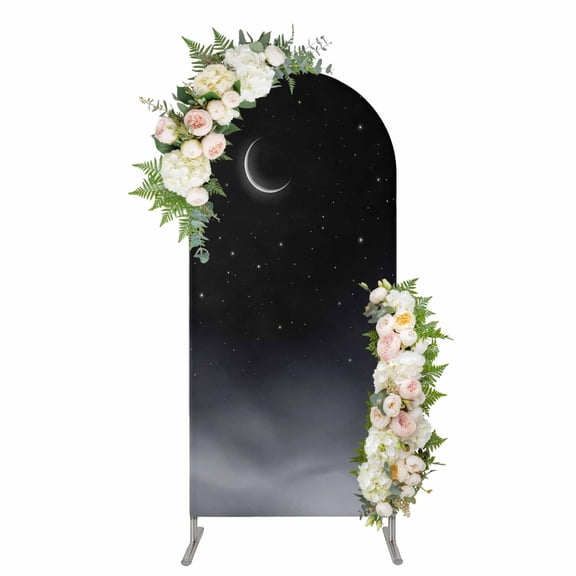 Arch Covers, Night Stars Moon Arch Covers Stretchy Backdrop 6'x2.6', Modern Abstract Art Cloud Fog Spandex Fitted Round Top Chiara Arches Backdrop Cover for Wedding Party Birthday Banquet