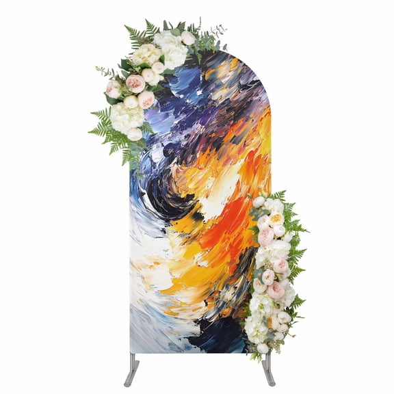 Arch Covers, Oil Painting Arch Covers Stretchy Backdrop 6'x2.6', Modern Abstract Colorful Smear Aesthetic Spandex Fitted Round Top Chiara Arches Backdrop Cover for Wedding Party Birthday Banquet