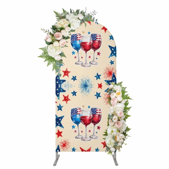 Arch Covers, Patriotic 250th Arch Covers Stretchy Backdrop 4'x1.65', Anniversary Red Blue Fireworks American Flag Spandex Round Top Chiara Arches Backdrop Cover for Wedding Party Birthday Banquet