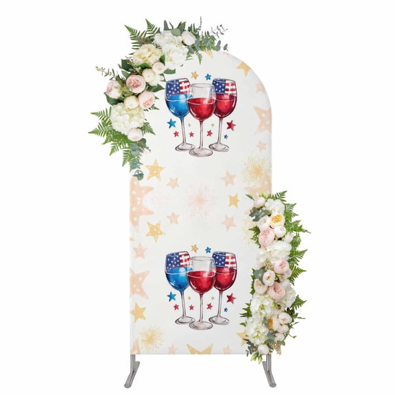 Arch Covers, Patriotic 250th Arch Covers Stretchy Backdrop 5'x2.1', Anniversary Red Blue American Flag Freedom Spandex Fitted Round Top Chiara Arches Backdrop Cover for Wedding Party Birthday Banquet