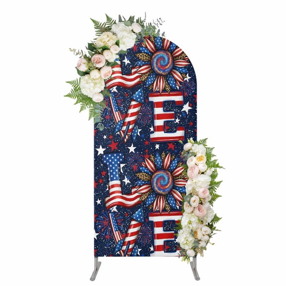 Arch Covers, Patriotic American Flag Arch Covers Stretchy Backdrop 4'x1.65', Red Navy Blue Leopard 4th of July Spandex Fitted Round Top Chiara Arches Backdrop Cover for Wedding Party Birthday Banquet