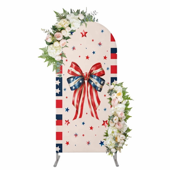 Arch Covers, Patriotic USA Flag Arch Covers Stretchy Backdrop 4'x1.65', Memorial Day Ribbon Bow 4th of July Spandex Fitted Round Top Chiara Arches Backdrop Cover for Wedding Party Birthday Banquet