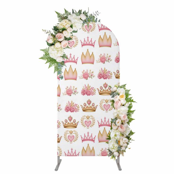 Arch Covers, Pink Floral Crown Arch Covers Stretchy Backdrop 4'x1.65', Spring Floral Roses Elegant Farmhouse Spandex Fitted Round Top Chiara Arches Backdrop Cover for Wedding Party Birthday Banquet