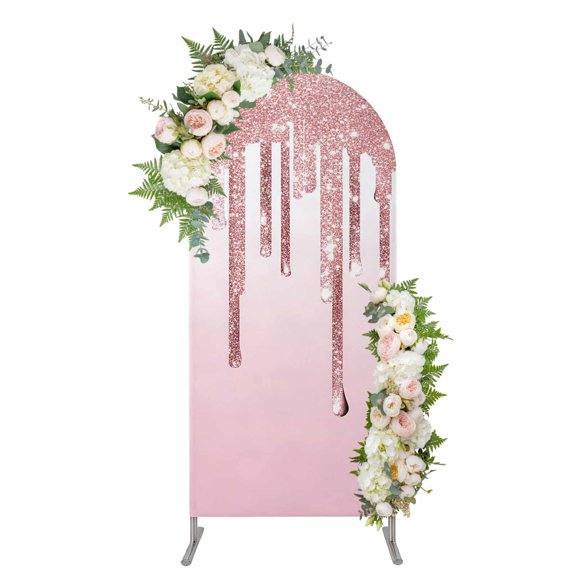 Arch Covers, Pink Glowing Fluid Arch Covers Stretchy Backdrop 4'x1.65', Romantic Modern Droplet Spandex Fitted Round Top Chiara Arches Backdrop Cover for Wedding Party Birthday Banquet