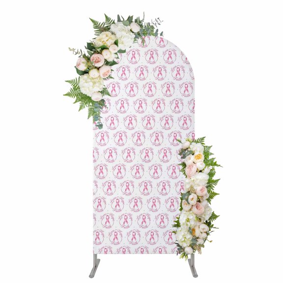 Arch Covers, Pink String Arch Covers Stretchy Backdrop 5'x2.1', Spring Breast Cancer Awareness Spandex Fitted Round Top Chiara Arches Backdrop Cover for Wedding Party Birthday Banquet