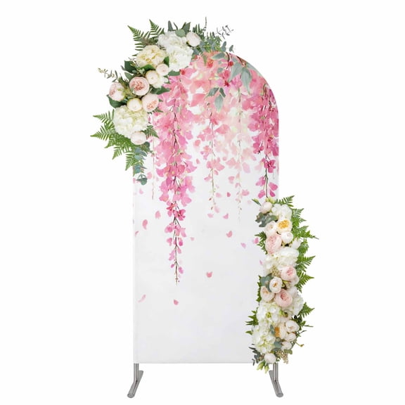 Arch Covers, Pink Wisteria Arch Covers Stretchy Backdrop 5'x2.1', Spring Floral Flowers Leaves Botanical Spandex Fitted Round Top Chiara Arches Backdrop Cover for Wedding Party Birthday Banquet