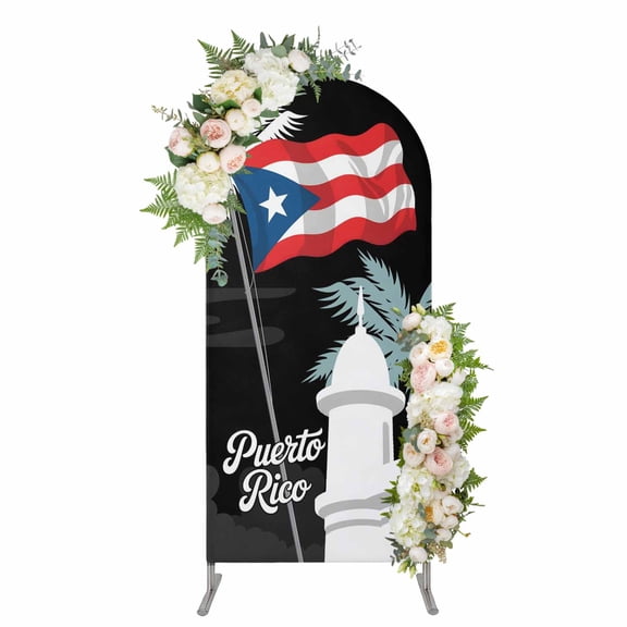 Arch Covers, Puerto Rico Flag Arch Covers Stretchy Backdrop 4'x1.65', Modern Art Palm Tree American Flags Spandex Fitted Round Top Chiara Arches Backdrop Cover for Wedding Party Birthday Banquet